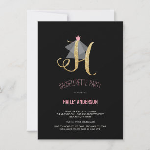Monogram Gold Glitzer Junggeselinnen-Abschied Einl Einladung