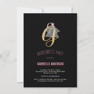 Monogram Gold Glitzer Junggeselinnen-Abschied Einl Einladung
