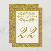 Monogram Gold Glitzer LOOK Tischnummer Card (Vorne/Hinten)