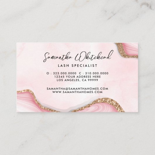 Monogram Gold Glitzer Rosa Marmor Swirl Wasserfarb Visitenkarte (Rückseite)