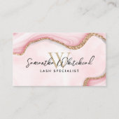Monogram Gold Glitzer Rosa Marmor Swirl Wasserfarb Visitenkarte (Vorderseite)