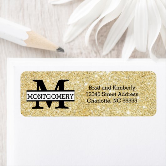 Monogram Gold Glitzer - Rücksendeadressen-Aufklebe (Insitu)