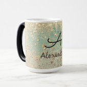 Monogram Gold Glitzer Stars auf Sea Green Verwandlungstasse (Vorderseite Links)