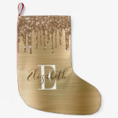 Monogram Gold Glitzer Tropfen & Brushed Metal Kleiner Weihnachtsstrumpf (Vorderseite)