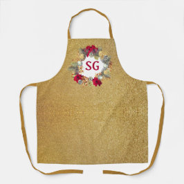 Monogram Gold Glitzer Weihnachtskranz Schürze