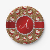 Monogram Gold Glitzer Weihnachtsmann Pappteller (Vorderseite)