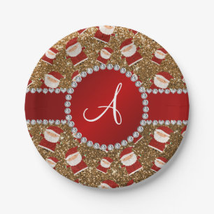 Monogram Gold Glitzer Weihnachtsmann Pappteller