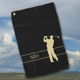 Monogram Gold Golfer on Black Golfhandtuch