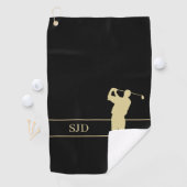 Monogram Gold Golfer on Black Golfhandtuch (Insitu)