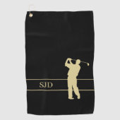 Monogram Gold Golfer on Black Golfhandtuch (Vorderseite)