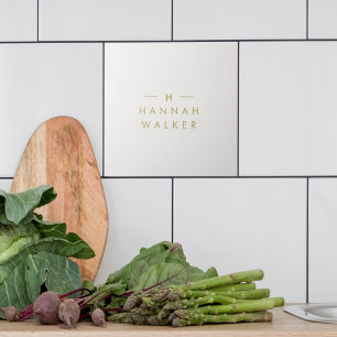 Monogram Gold Gray   Minimalistisch Elegant modern Fliese