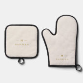 Monogram Gold Gray | Minimalistisch Elegant modern Ofenhandschuh & Topflappen-Set (Vorderseite)