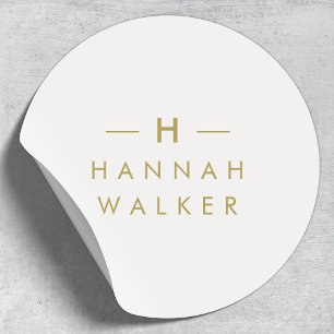 Monogram Gold Gray   Minimalistisch Elegant modern Runder Aufkleber