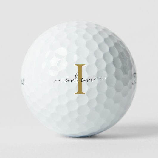 Monogram Gold Gray Script Name Golfball (Vorderseite)