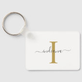 Monogram Gold Gray Script Name Modern Modern Schlüsselanhänger (Rückseite)