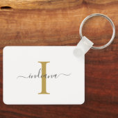 Monogram Gold Gray Script Name Modern Modern Schlüsselanhänger (Vorderseite)