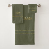 Monogram Gold Green Moderne Minimalistisch Stylish Badhandtuch Set (Insitu)
