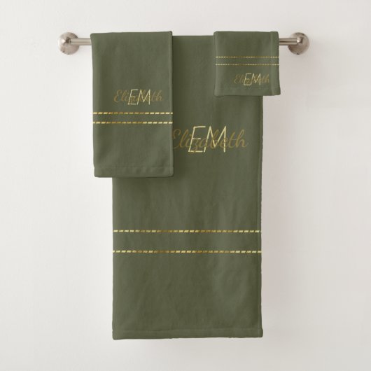 Monogram Gold Green Moderne Minimalistisch Stylish Badhandtuch Set (Insitu)