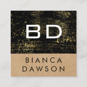 Monogram Gold Grunge Geometric Natural Quadratische Visitenkarte