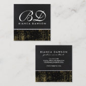 Monogram Gold Grunge Leather Pearls Quadratische Visitenkarte (Vorne/Hinten)