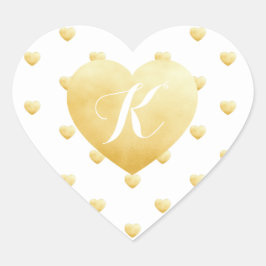 Monogram Gold Hearts Imitate Foil Muster auf Weiß Herz-Aufkleber
