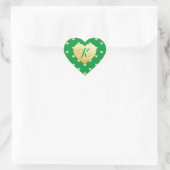 Monogram Gold Hearts Imitate Foil Pattern auf Gree Herz-Aufkleber (Tasche)