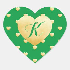 Monogram Gold Hearts Imitate Foil Pattern auf Gree Herz-Aufkleber