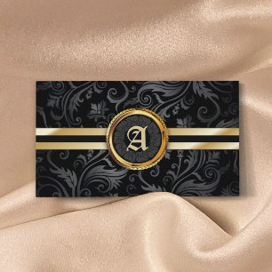 Monogram Gold Initial Classy Damask Elegant Visitenkarte