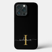 Monogram Gold Initial Graue Script Name Modern Case-Mate iPhone Hülle (Rückseite)
