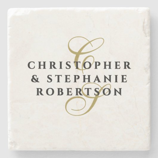 Monogram Gold Initials Black Names Minimalist Chic Steinuntersetzer (Vorderseite)