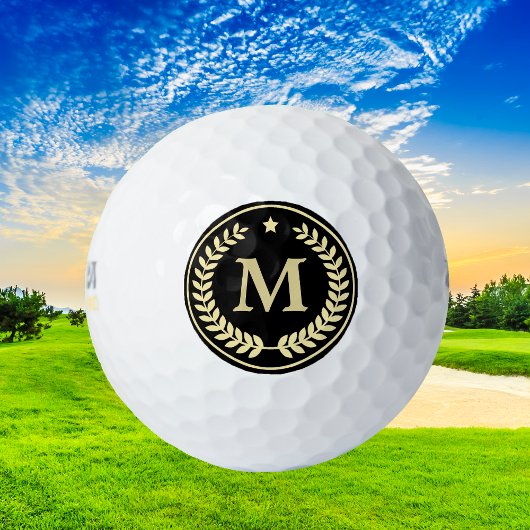 Monogram Gold Laurel Leaf Star Golfball