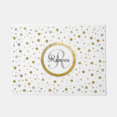 Monogram Gold Leaf Print Silber Confetti Fußmatte (Vorderseite)