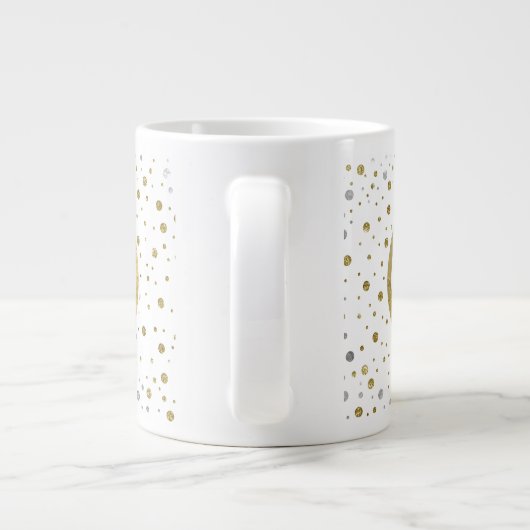Monogram Gold Leaf Print Silber Confetti Jumbo-Tasse (Rückseite)