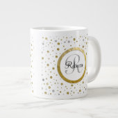 Monogram Gold Leaf Print Silber Confetti Jumbo-Tasse (Vorderseite Rechts)