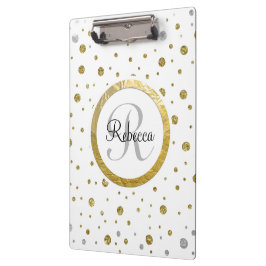 Monogram Gold Leaf Print Silber Confetti Klemmbrett