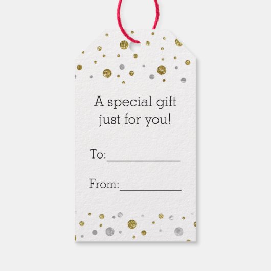 Monogram Gold Leaf Print Silver Confetti Geschenkanhänger (Rückseite)