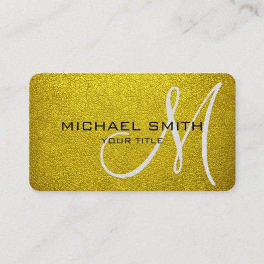 Monogram Gold Leather Look Visitenkarte (Vorderseite)