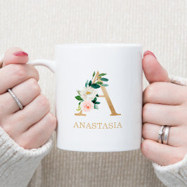 Monogram Gold Letter A | Florrosa weiß grün Kaffeetasse