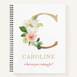 Monogram Gold Letter C Blumenmotto oder Zitat Notizblock