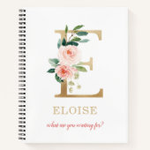 Monogram Gold Letter E | Blumenmotto oder Zitat Notizblock (Vorderseite)