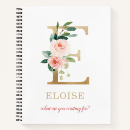 Monogram Gold Letter E | Blumenmotto oder Zitat Notizblock