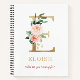 Monogram Gold Letter E   Blumenmotto oder Zitat Notizblock