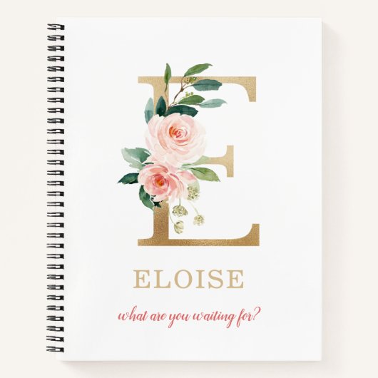 Monogram Gold Letter E | Blumenmotto oder Zitat Notizblock (Vorderseite)