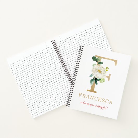 Monogram Gold Letter F | Blumenmotto oder Zitat Notizblock (Innenseite)