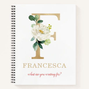 Monogram Gold Letter F Blumenmotto oder Zitat Notizblock