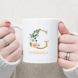Monogram Gold Letter G | Florrosa weiß grün Kaffeetasse