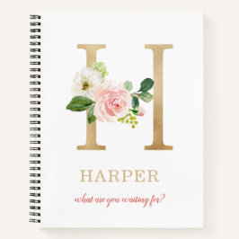 Monogram Gold Letter H | Blumenmotto oder Zitat Notizblock