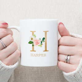 Monogram Gold Letter H | Florrosa weiß grün Kaffeetasse