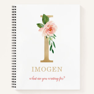 Monogram Gold Letter I Blumenmotto oder Zitat Notizblock
