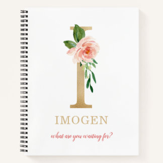 Monogram Gold Letter I | Blumenmotto oder Zitat Notizblock